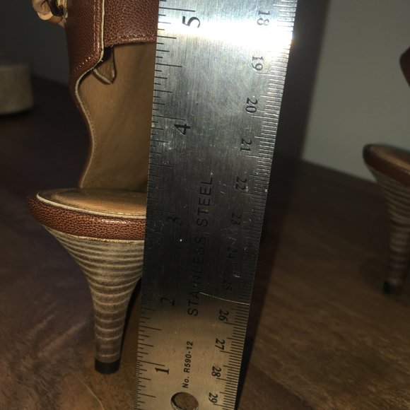 Coach "Milah" Open-Toe Slingback Kitten Heel Brown Leather Ankle Boots - Picture 8 of 11